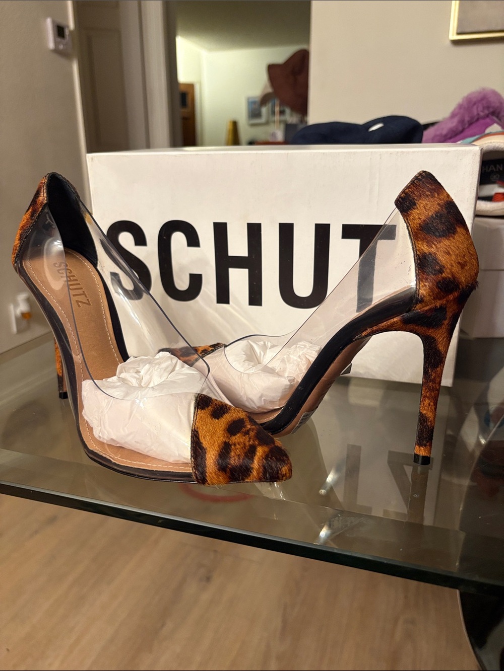 SCHUTZ Leopard-Print Clear Panel Stilettos - Brown 78